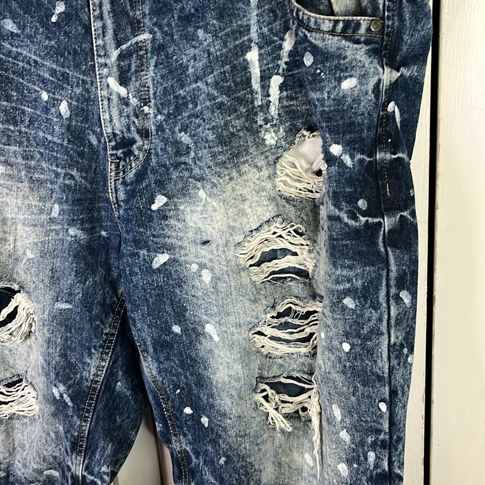 men’s Counterattack Distressed Blue Denim Shorts painted SZ 44x 13 - Picture 2 of 4